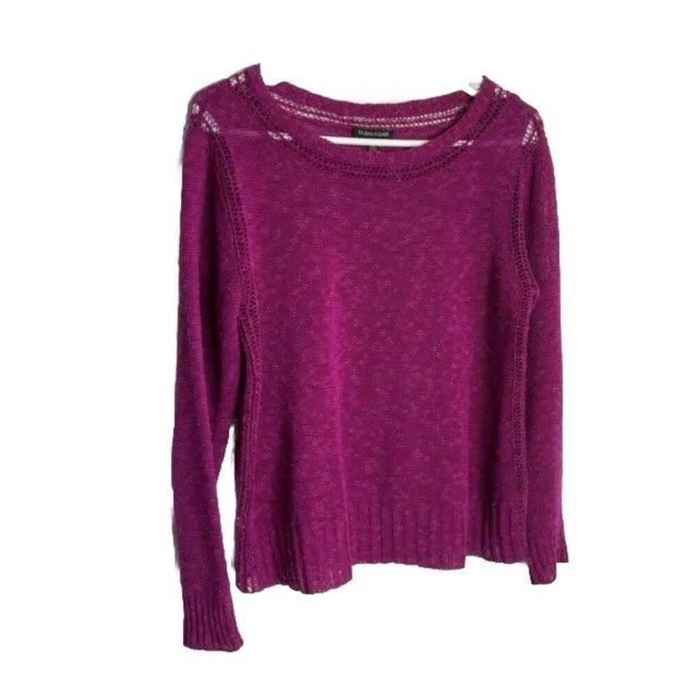 Eileen Fisher Sweater Womens Small Pink Fuchsia Linen Lightweight Quiet Luxury
